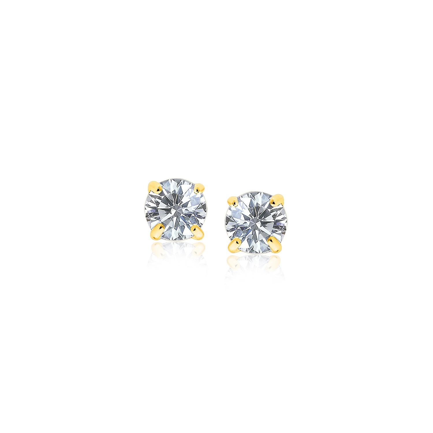 14k Yellow Gold Stud Earrings White Faceted Cubic Zirconia 0.12 in