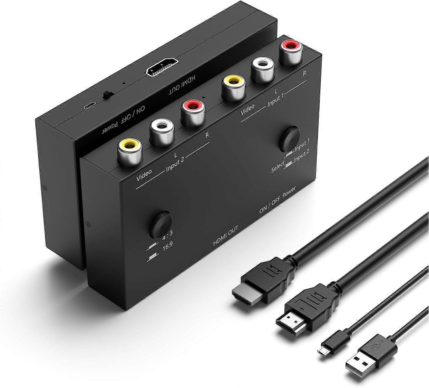 2 Port RCA Composite CVBS AV Switch to HDMI Converter Adapter , for TV PC, PS2, PS3, N64, NGC, SNES, WII, VHS