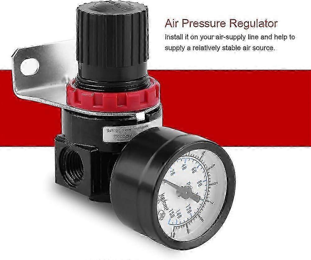 Air Pressure Regulator, AR2000 G1/4 Air Operated Compressor with Gauge, 1/4" Aluminum Alloy Adjustable Air Pressure Gauge Valve with Bracket