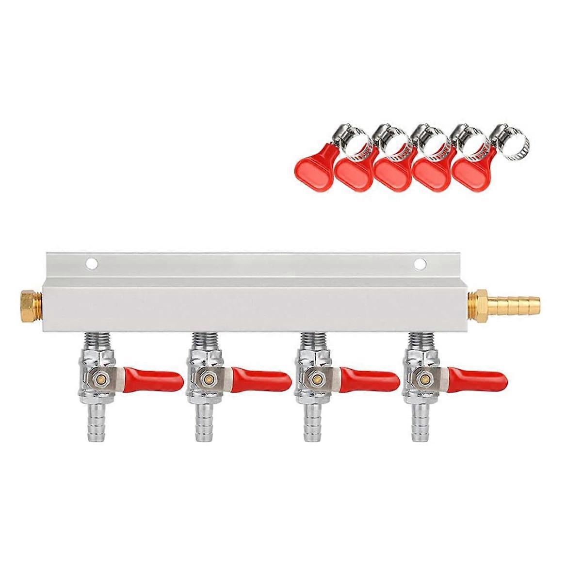 4-Way Gas Manifold 5/16inch Barbed Integrated Check Valve