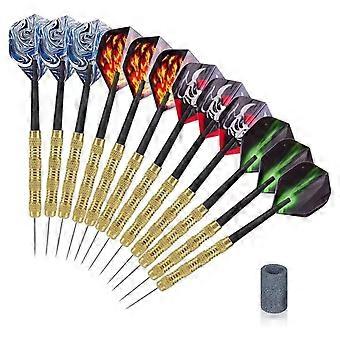 12Pieces 14 Grams Steel Tip Iron Barrels Plastic Shaft PET Flight Darts Safe Metal Darts Professional Safe Darts Set