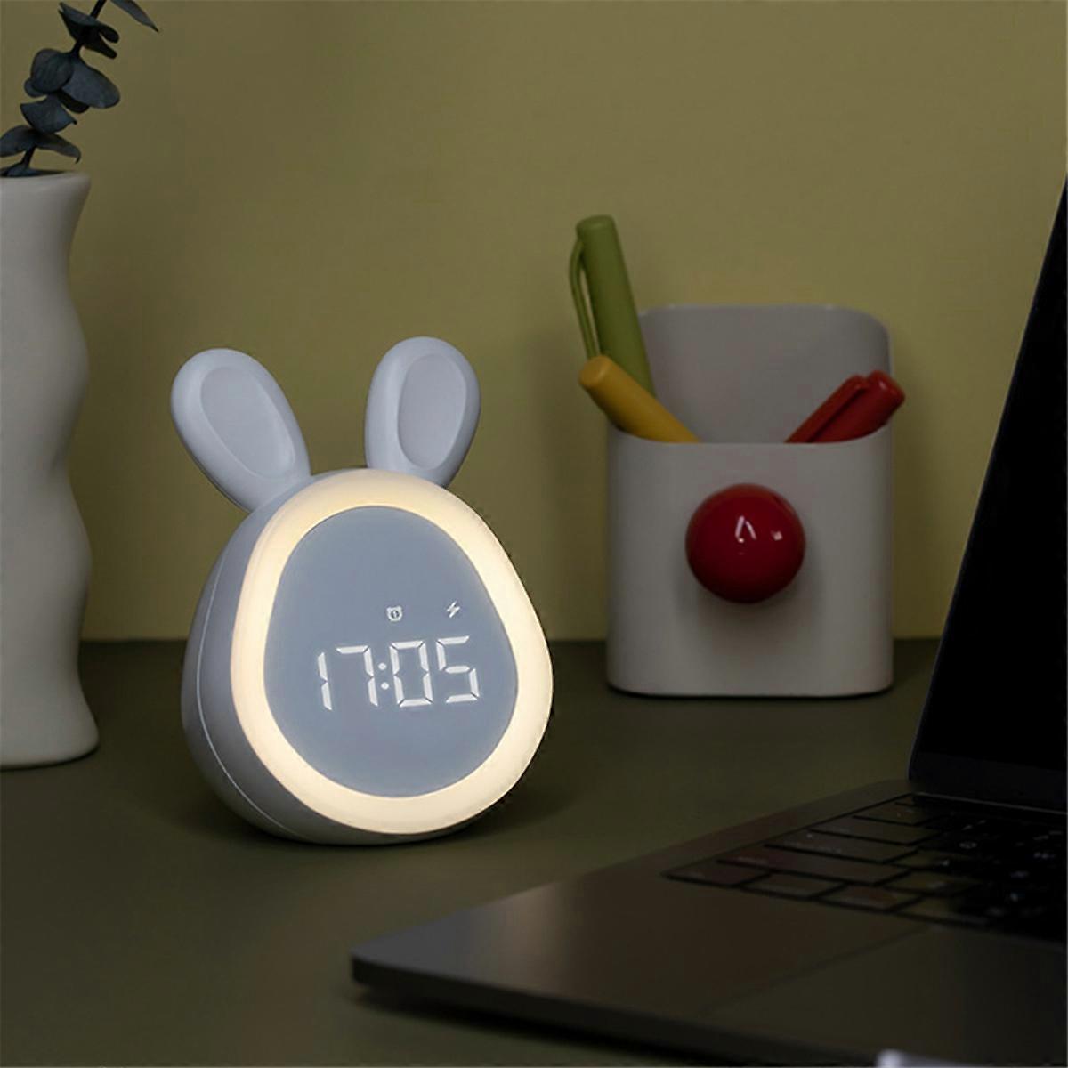 Children cute alarm clock with night light stepless dimming white