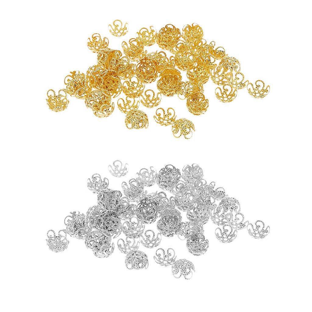 100pcs 10mm Vintage Copper Plated Flower Bead Caps Jewelry Making Silver