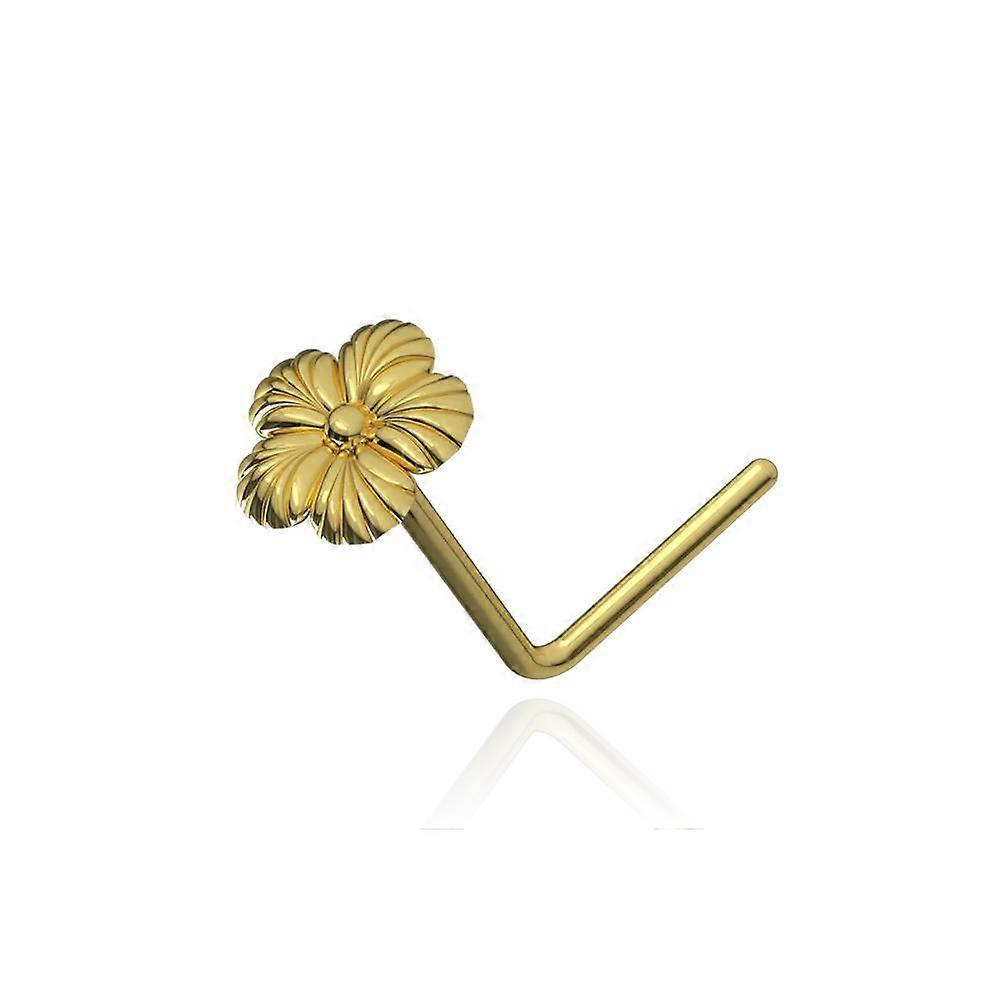 Solid Yellow Gold Flower L-shape Nose Stud