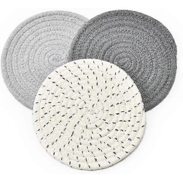3 Pack Cotton Thread Weave Multi-use Hot Mats Non-Slip Stylish Coasters Insulation Hot Pads Trivet for Cooking and Baking,Grey Set
