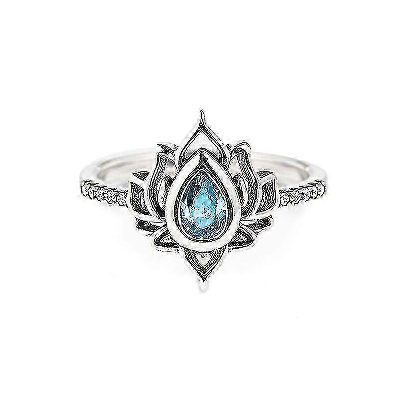 Vintage Lotus Rings For Women Girls Blue Rhinestone Lotus Flower Finger Ring