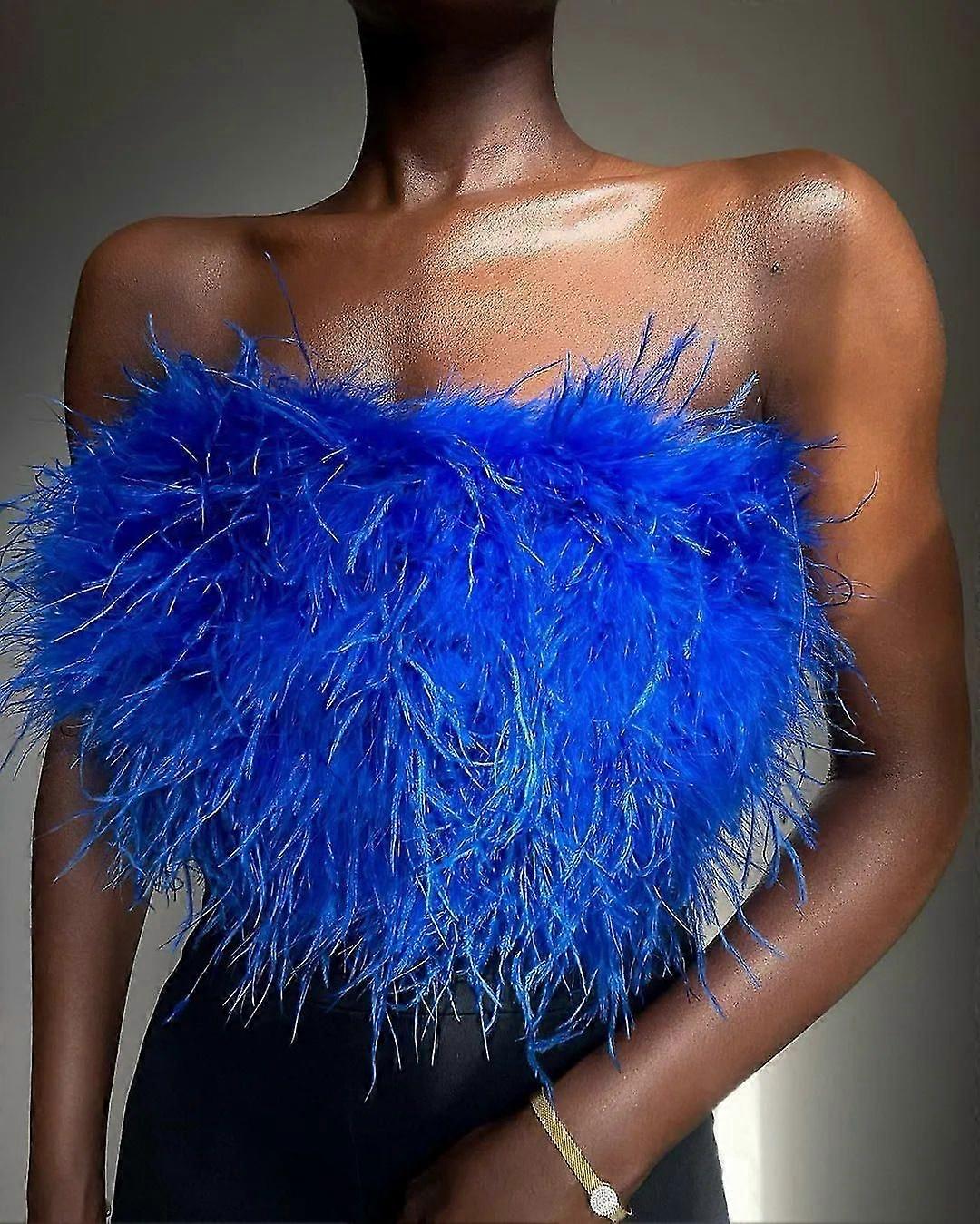 1 Pc Mode Femmes Fluffy Fur Smocked Top Versatile Feather Top Vêtements