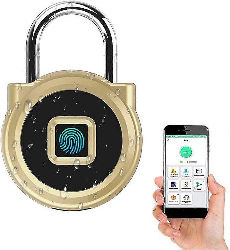 Digital Padlock for Gym Locker, Phone App Unlock, Authorized, Remote, IP65 Waterproof, Keyless, Swimming Center, Backpack, Luggage, Golden