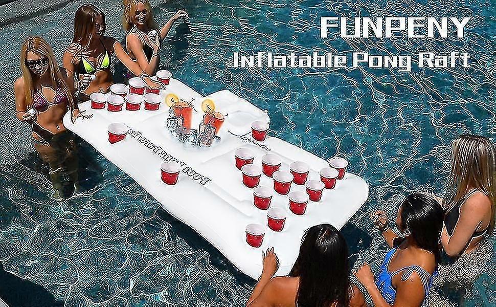 インフレータブルプールフローティングテーブルパーティーバージベアポンマット28カップホルダーとアイストレイ