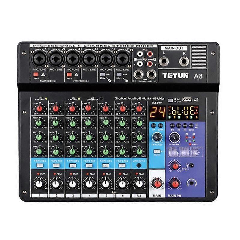 A8 Portable Mixer Sound Card 8-Channel Mixing Console Computer Recording DJ Audio Equipment EU Plug