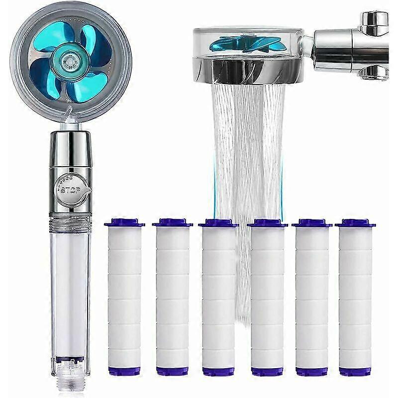 Water-Saving Anti-Scale Hand Shower - Universal Filter Shower Head with 6 PP Cotton Filter Elements (Blue)