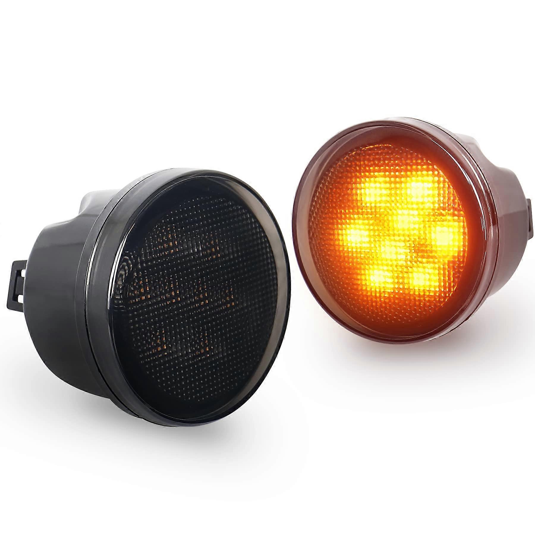 JK Turn Signal Lights Smoke Lens Amber LED Front Grill Indicator Parking Lights Compatible with Jeep Wrangler JK JKU 2007-2017