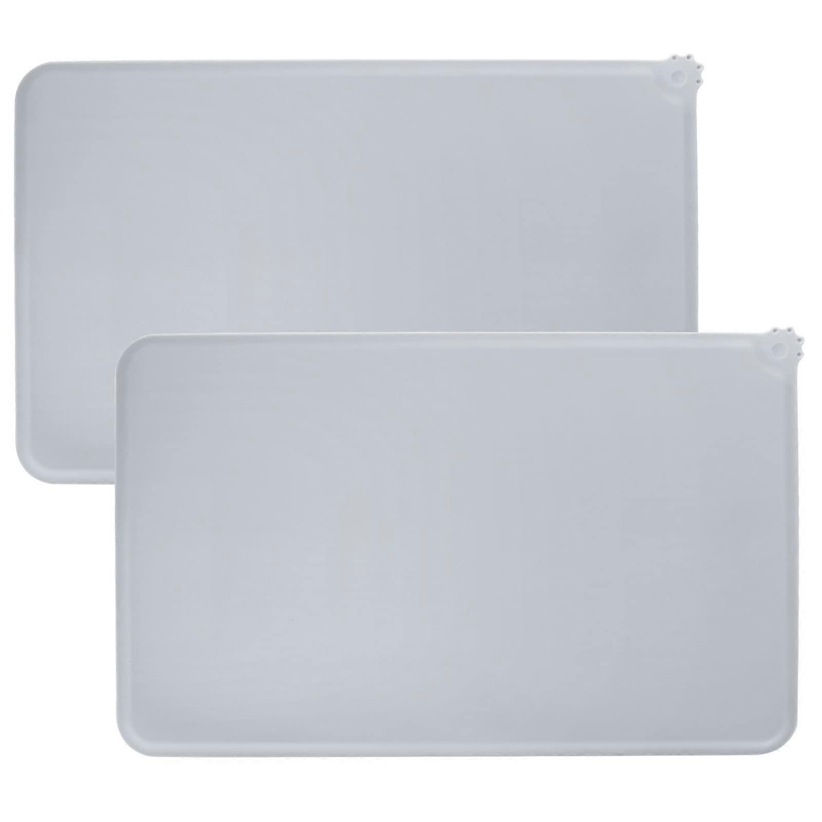 Pet Feeding Mat 2 Pack Silicone Dog Cat Bowl Mats with High Raised Edges Anti-Slip Waterproof Design 24x16 Inches