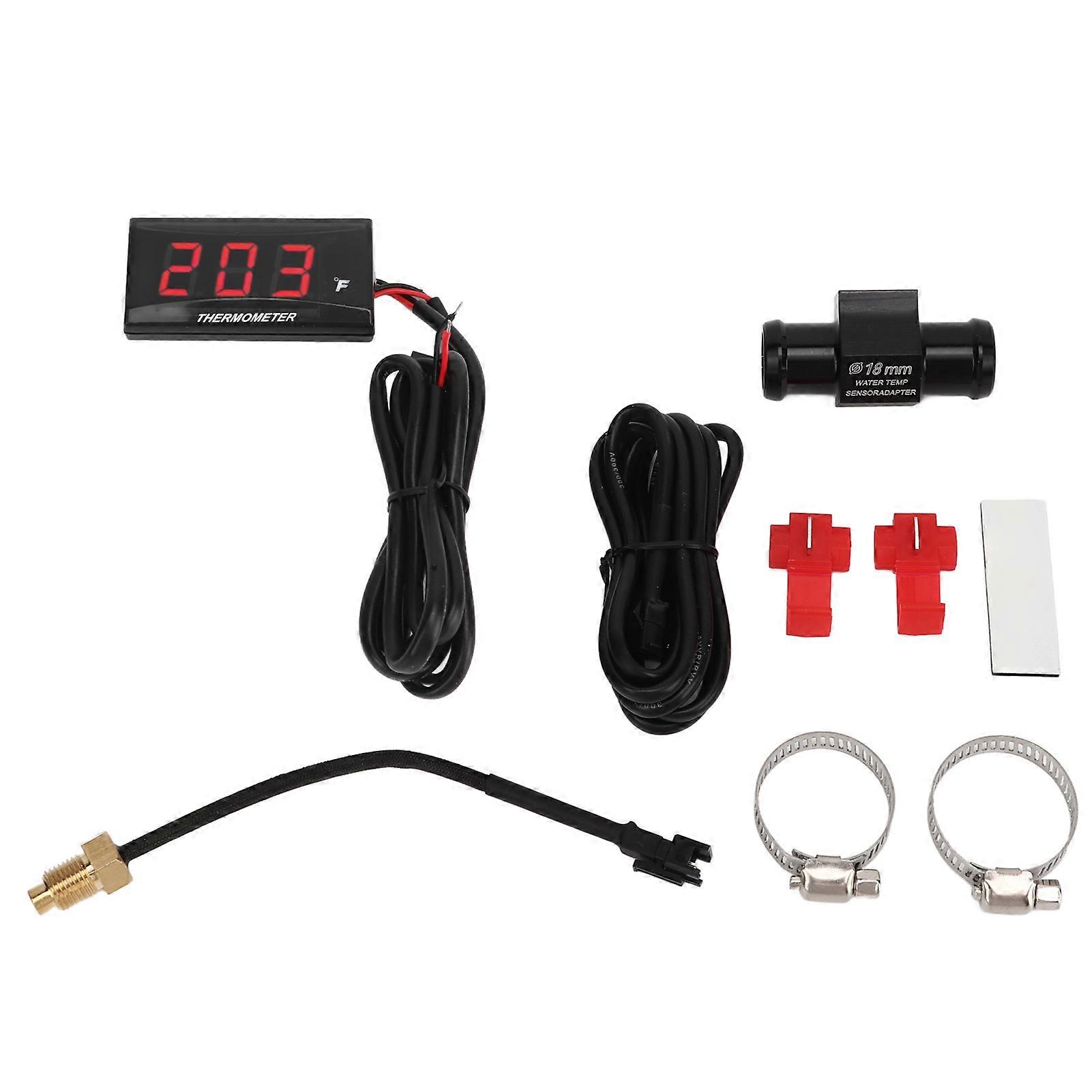 Motorcycle Digital Water Temperature Gauge Ultra Thin DC 12V LCD With 18mm Sensor Adapter for Most Motorbikes