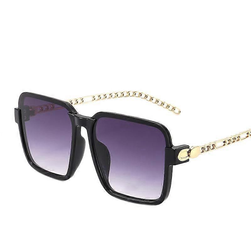 Wekity Fashion Chain Temple Square Large Frame UV Blocking Sunglasses