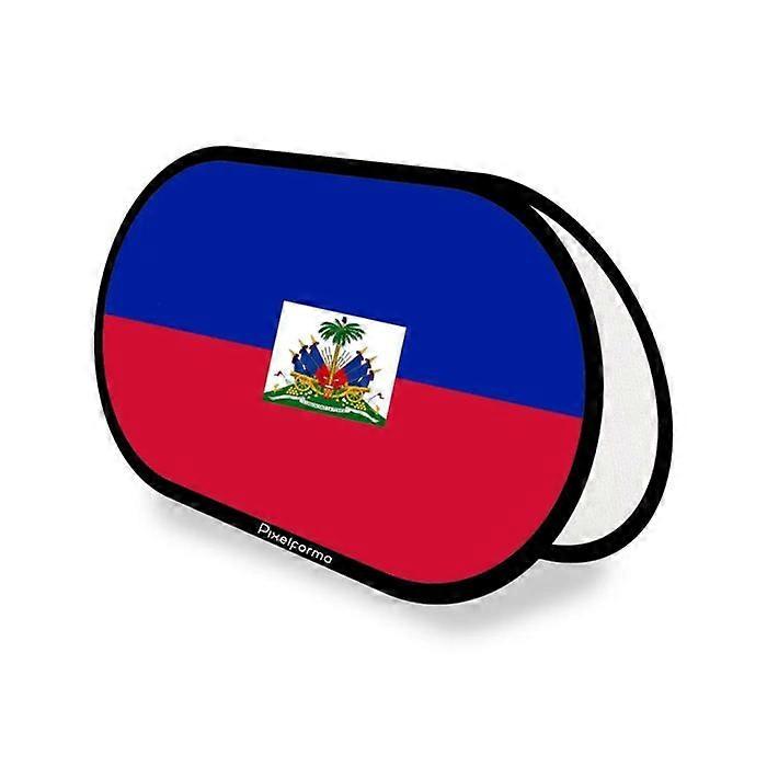 Oval Flag - Haiti - 70 x 120 cm - Polyester - Double-Sided Print - Foldable Retractable