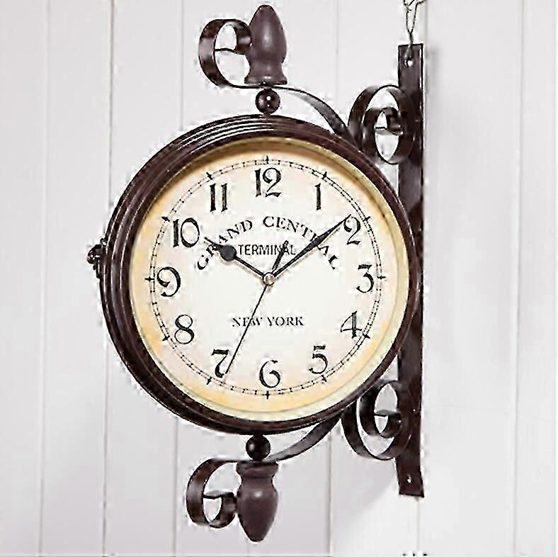 Retro Double Sided Station Clock Round Wrought Iron Station Clock Vivid Nostalgia Black Wa