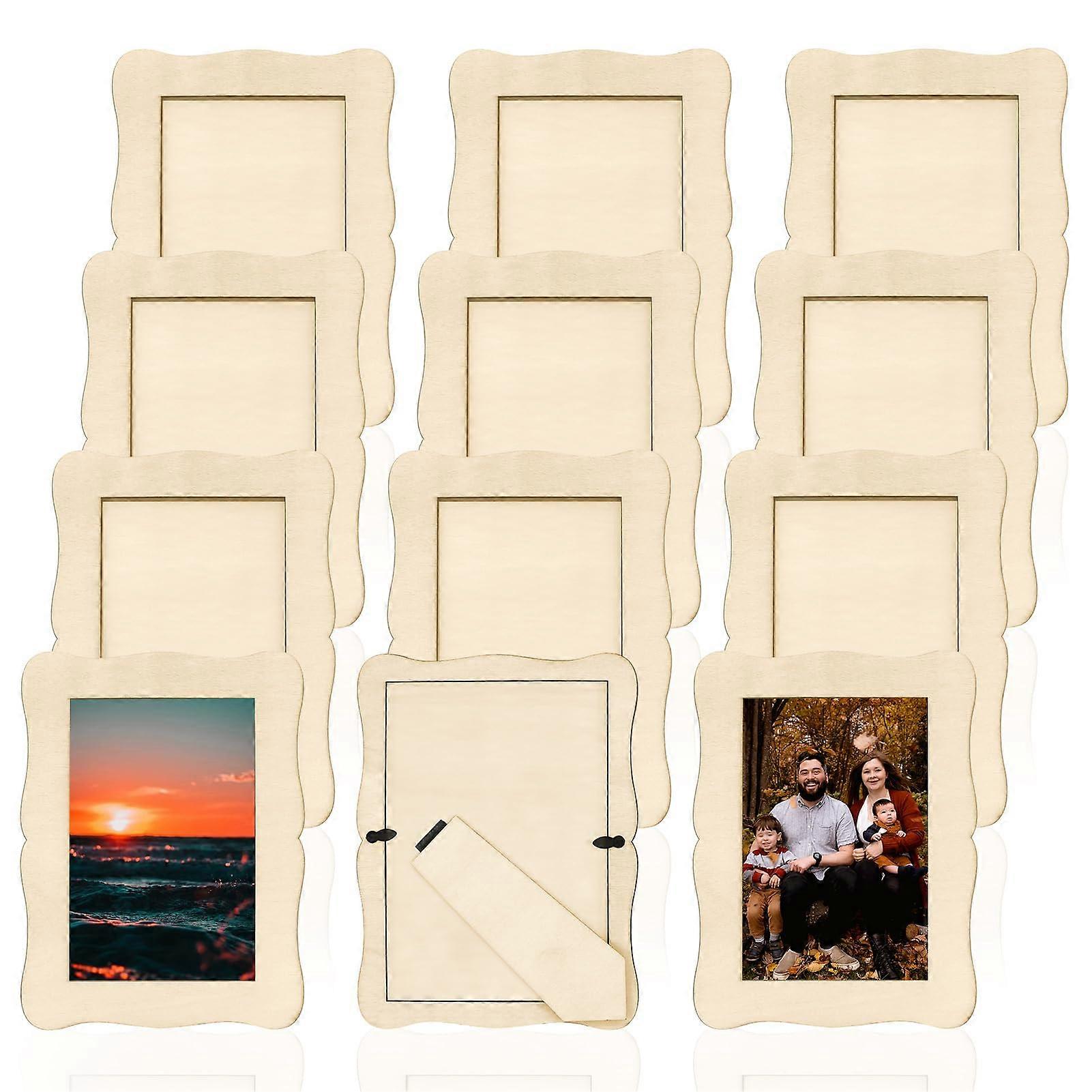 12 Pieces DIY Wooden Picture Frames for 4 x 6 in Photos, Crafts (Wave shape)