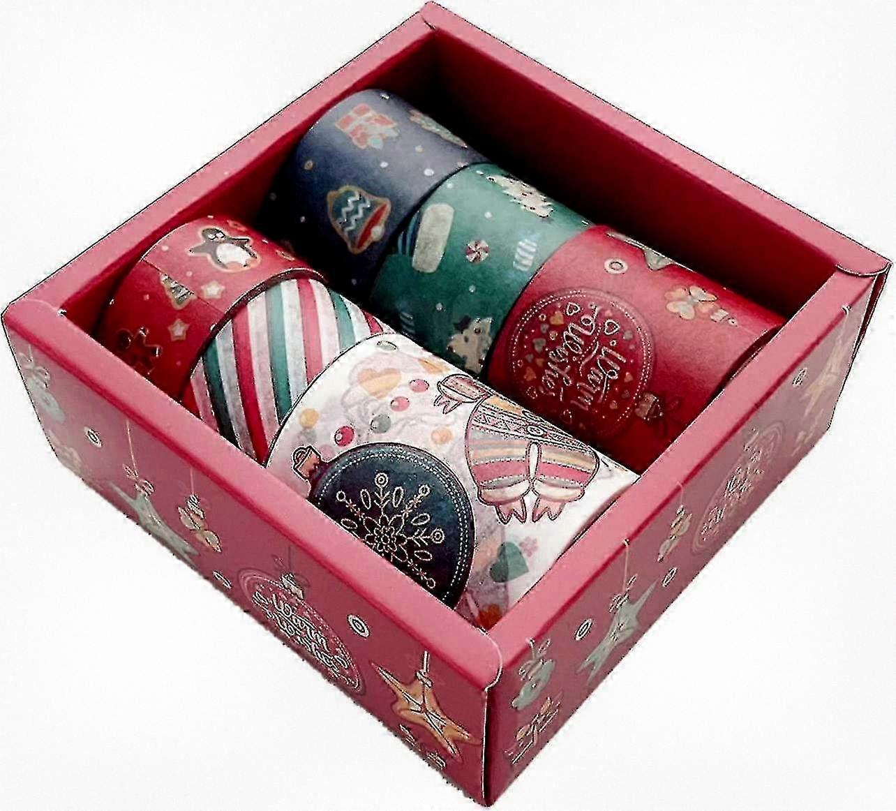 Christmas Themed Decorative Tape Set, 6 Rolls of Self Adhesive Washi Masking Tape for DIY Projects, Scrapbooking, and Gift Wrapping