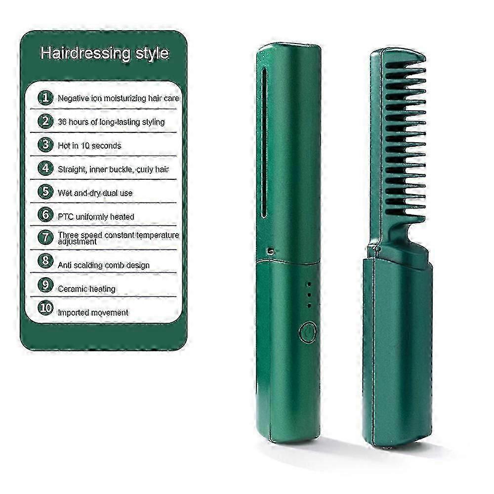 Women Portable Cordless Electric Hair Straightening Brush, Straight Curly Negative Ion Hair Straightener Comb USB Charge Home Travel