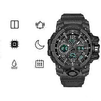 Mannen leger militaire sport dual time alarm waterdichte digitale led analoge mens horloge (zwart)