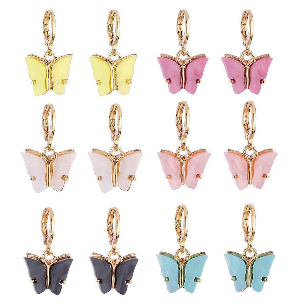 バタフライスタッドイヤリング6色可憐なバタフライフープイヤリングセットジュエリーギフト女性パーティー