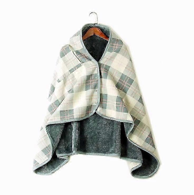 Warm Plaid Fleece Blanket with Buttons, Soft Polyester Throw for Sofa Bed Travel, Grey, 135x80cm