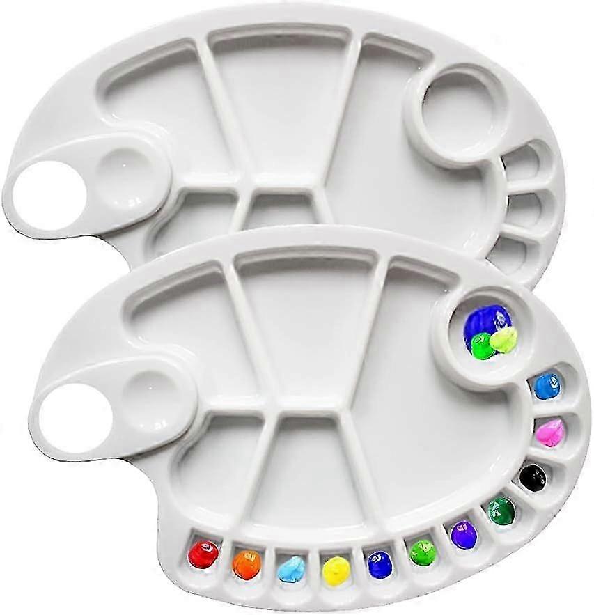 Non-Stick 2 PCS Oval Paint Palette with 17 Wells, Easy Clean Artist Mixing Tray