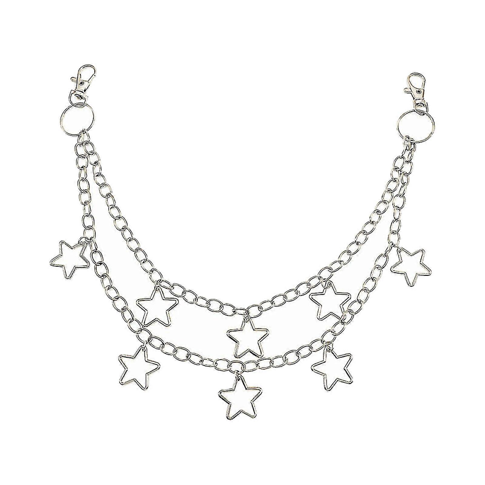 2Layer Star Pendant Waist Chain for Adult Unisex Punk Theme Pants and Jeans Chain Hiphop Dancing Casual Wallet Chain Multicolor