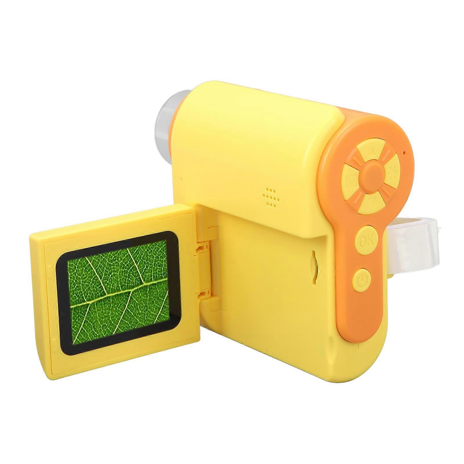 Kids Microscope Camera 2in Screen 1000X Magnification Adjustable LED 1080P Photo Video Handheld Digital Microscope for Students Yellow 