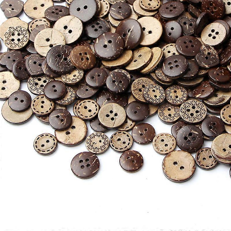 50pcs 18mm mixed carved coconut button two hole round buttons