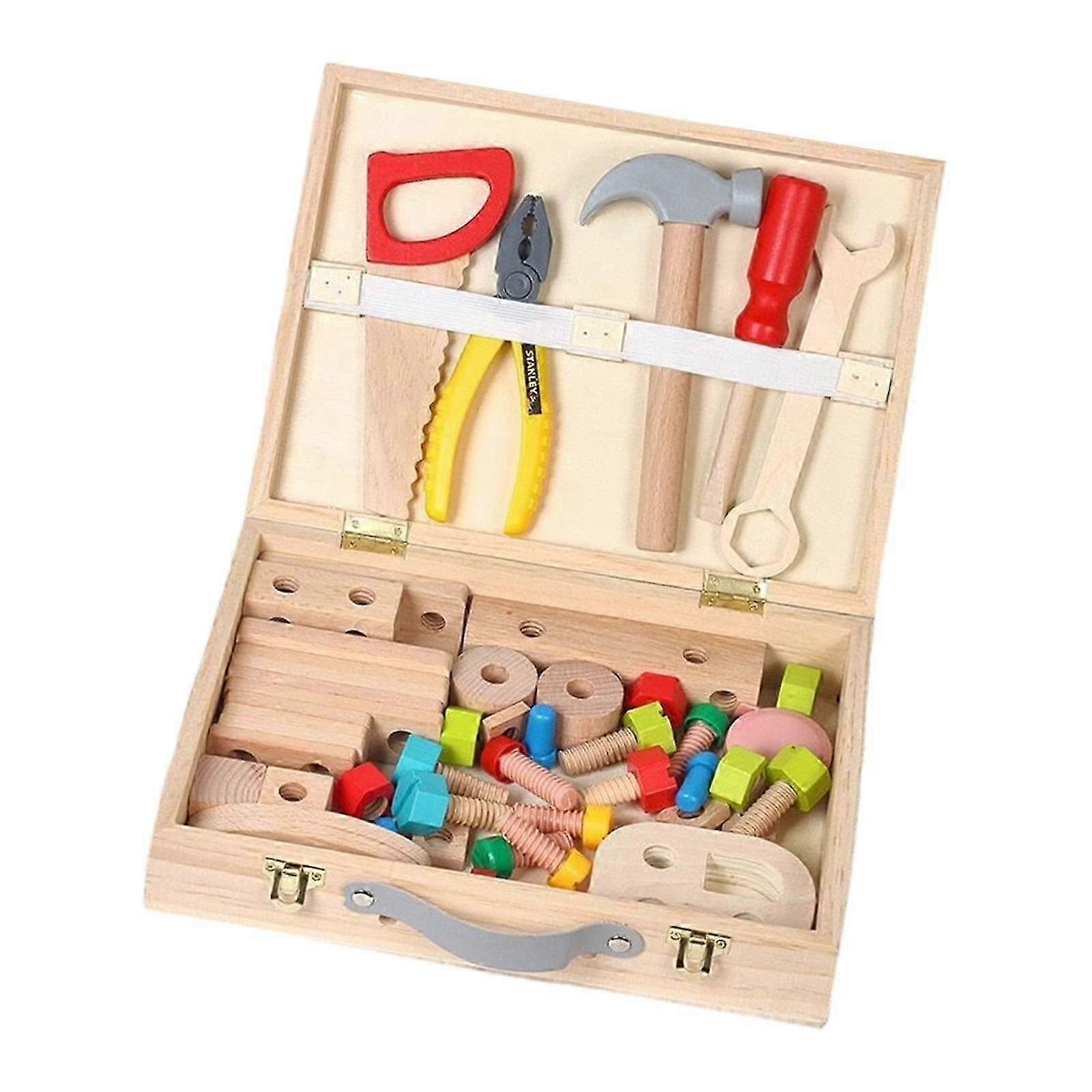 Wooden Tool Sets for Kids Learning, Toddler-Friendly Tool Toys with Tool Box for Matching, Counting, and Problem Solving Activities