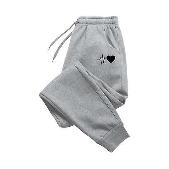 Unisex Spring Fall Pants Drawstring Elastic Waist Ankle-banded Heart Pattern Thick Plush Slacks Solid Color Loose Street Style Sport Trousers