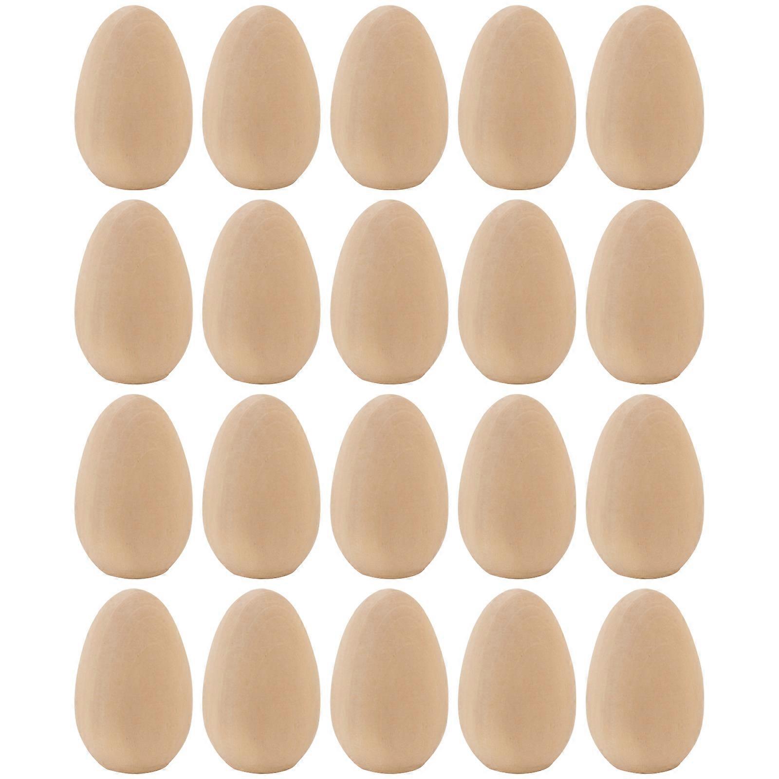 20pcs Unfinished Wooden Easter Eggs for DIY Crafts – Flat Bottom Unpainted Wood Eggs for Painting & Decorating Projects