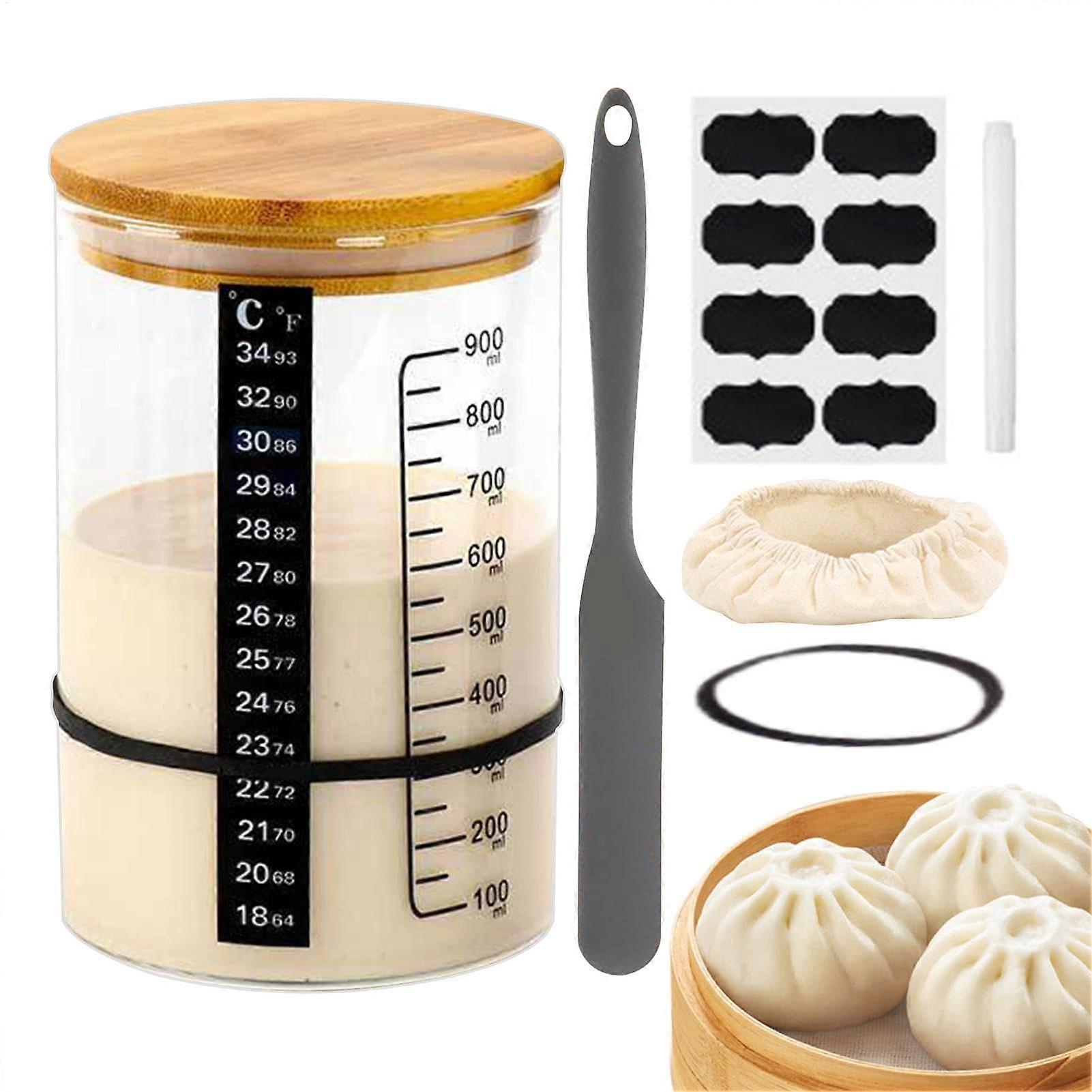 Sourdough Starter Container Jar - Multifunctional Fermentation Kit for Home Bread Baking, 32 oz Glass with Measurement Markings