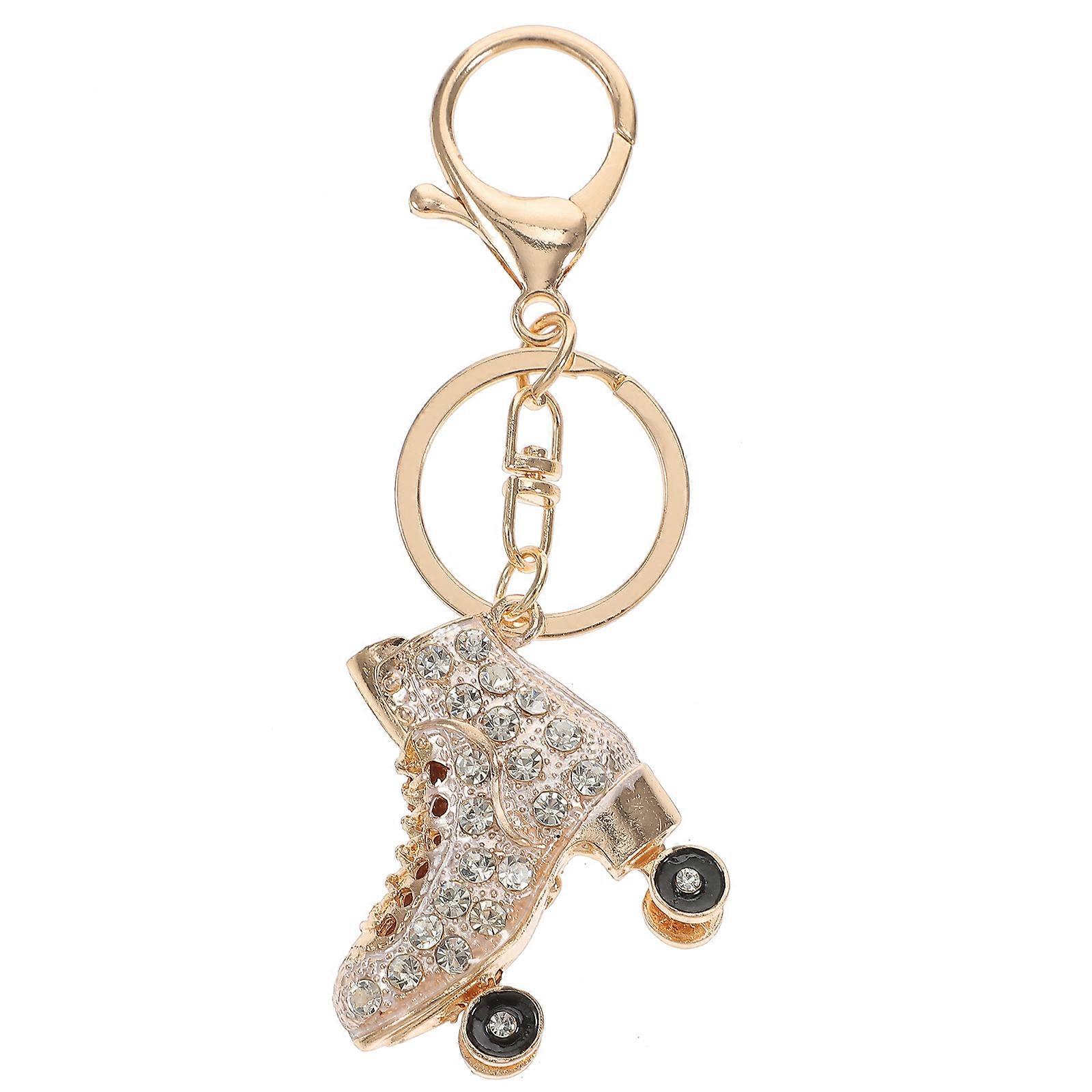 Diamond-Encrusted Alloy Key Ring Roller Skate Shaped Charm For present Giving 1Set