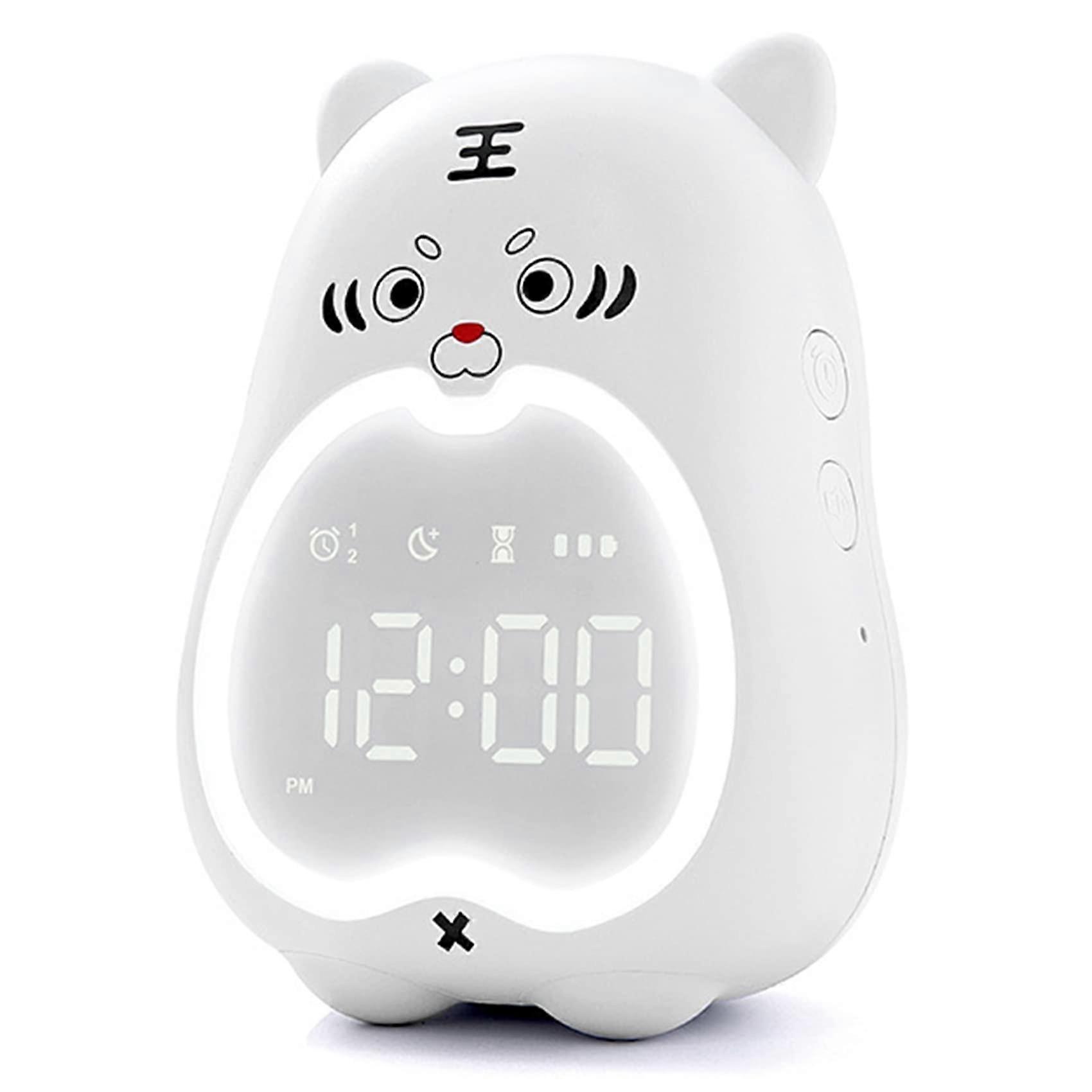 Children's Digital Bedside Clock with Night Light, Sleep Trainer, White, Cute Design, Adjustable Brightness, Battery Operated