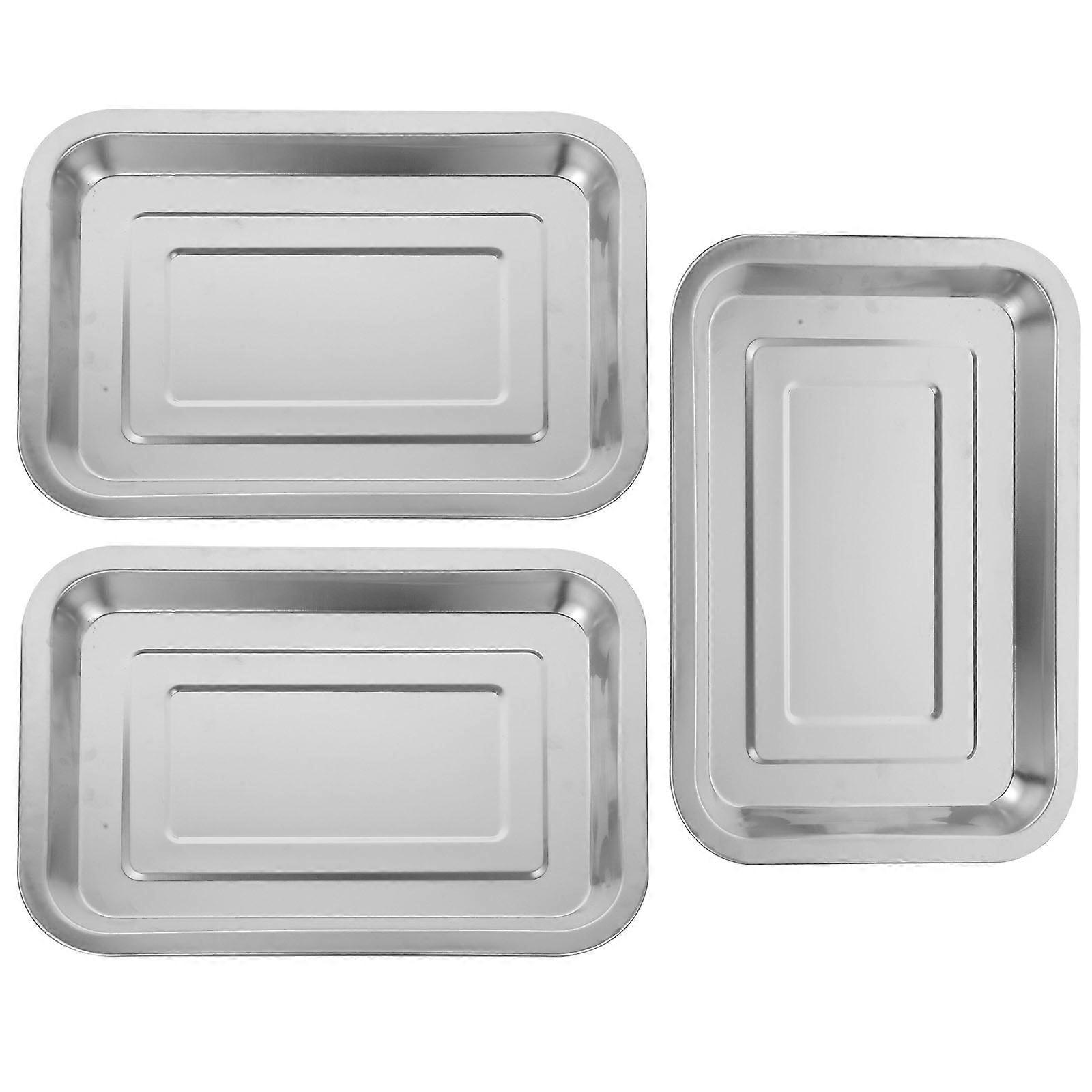 Flat Oven Tray Stainless Steel Plate For Baking Broiling Home Users Easy Clean Dishwasher Safe 3Pcs