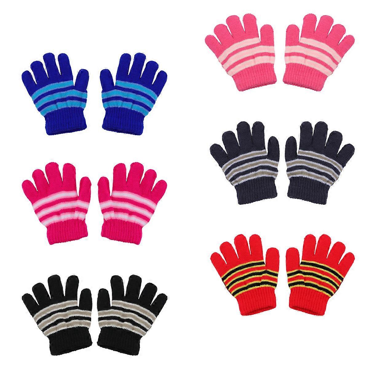Boys Knit Gloves Dark Gray Full Finger Coverage Childrens Winter Gloves 6Pairs