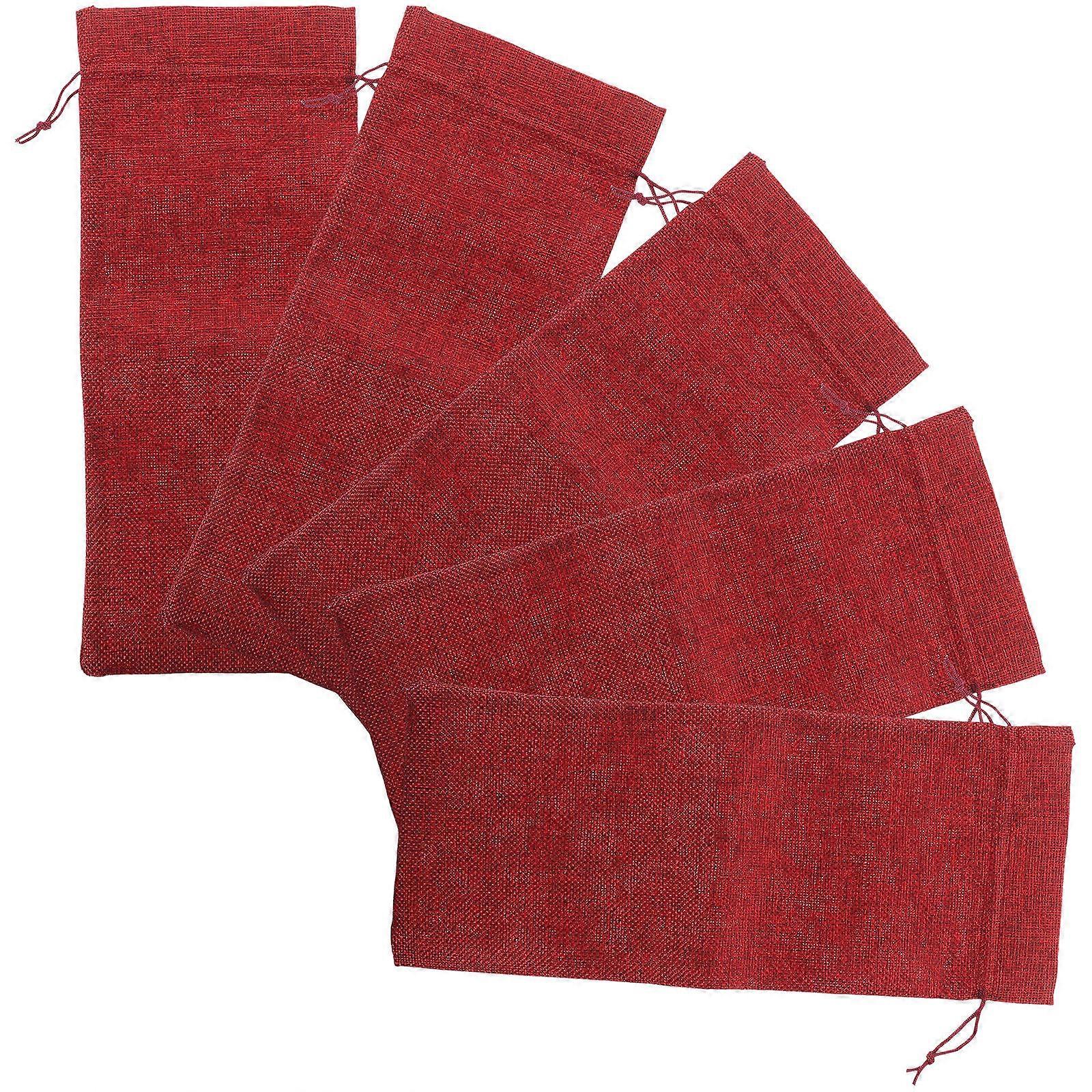 Cover Drawstring Closure Protection present Wrapping 5Pcs Red Linen