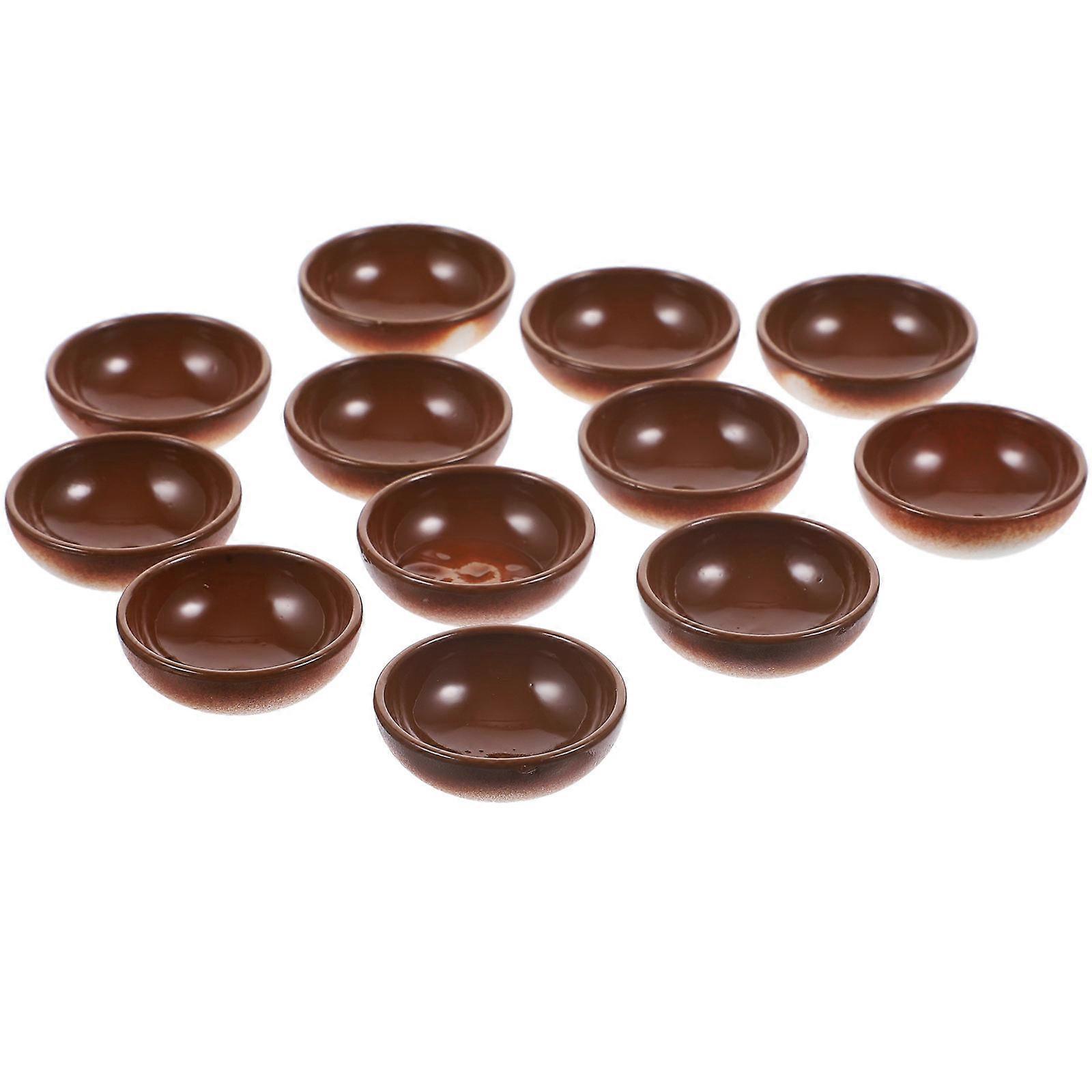 Dolls House Bowls Mini Round Bowls Brown Realistic Design Scene Decor Collectors 12Pcs