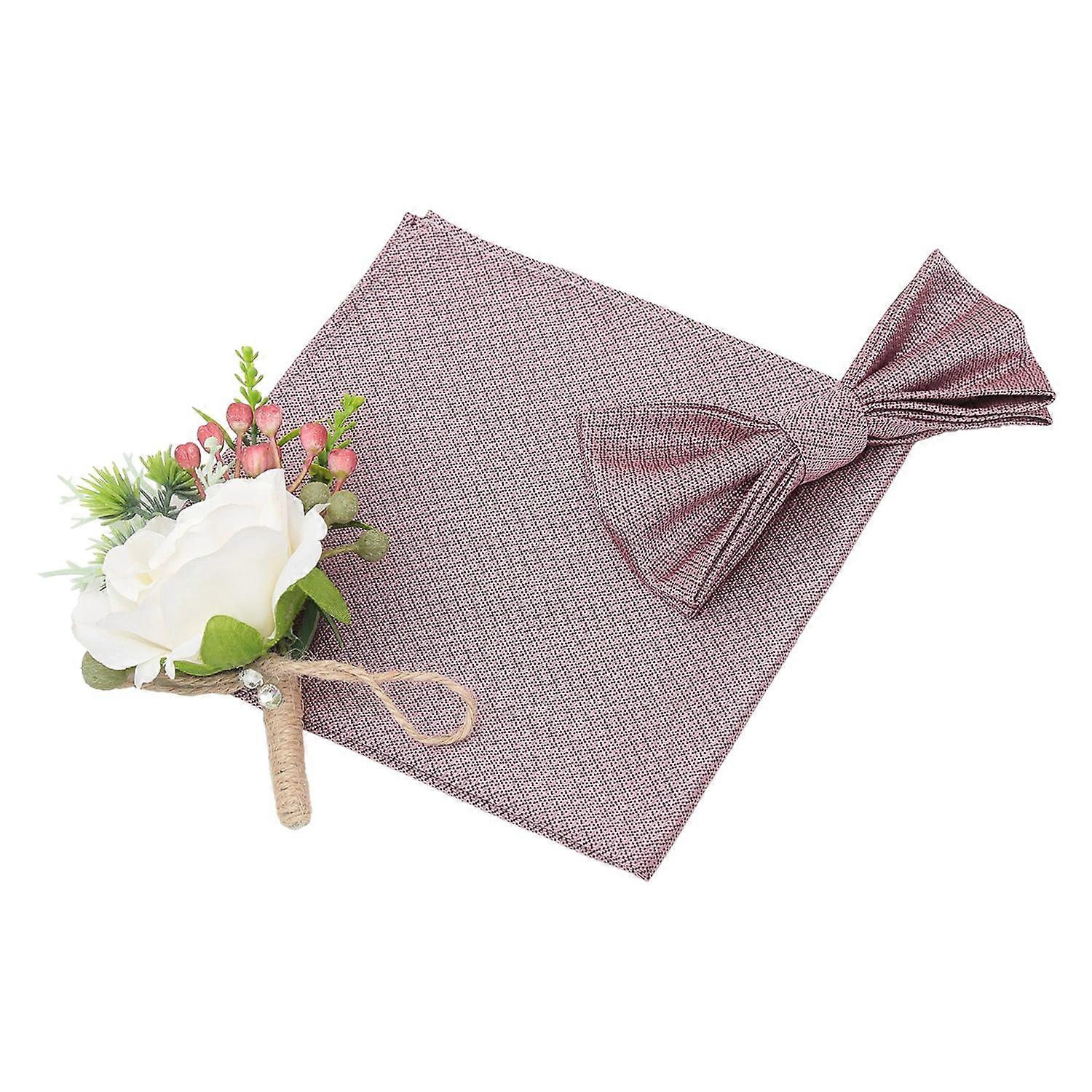 Dusty Pink Non-Crease Textured Bow Tie and Pocket Square Set