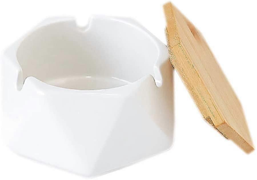 Simple Geometric Ceramic Ashtray with Bamboo Lid.