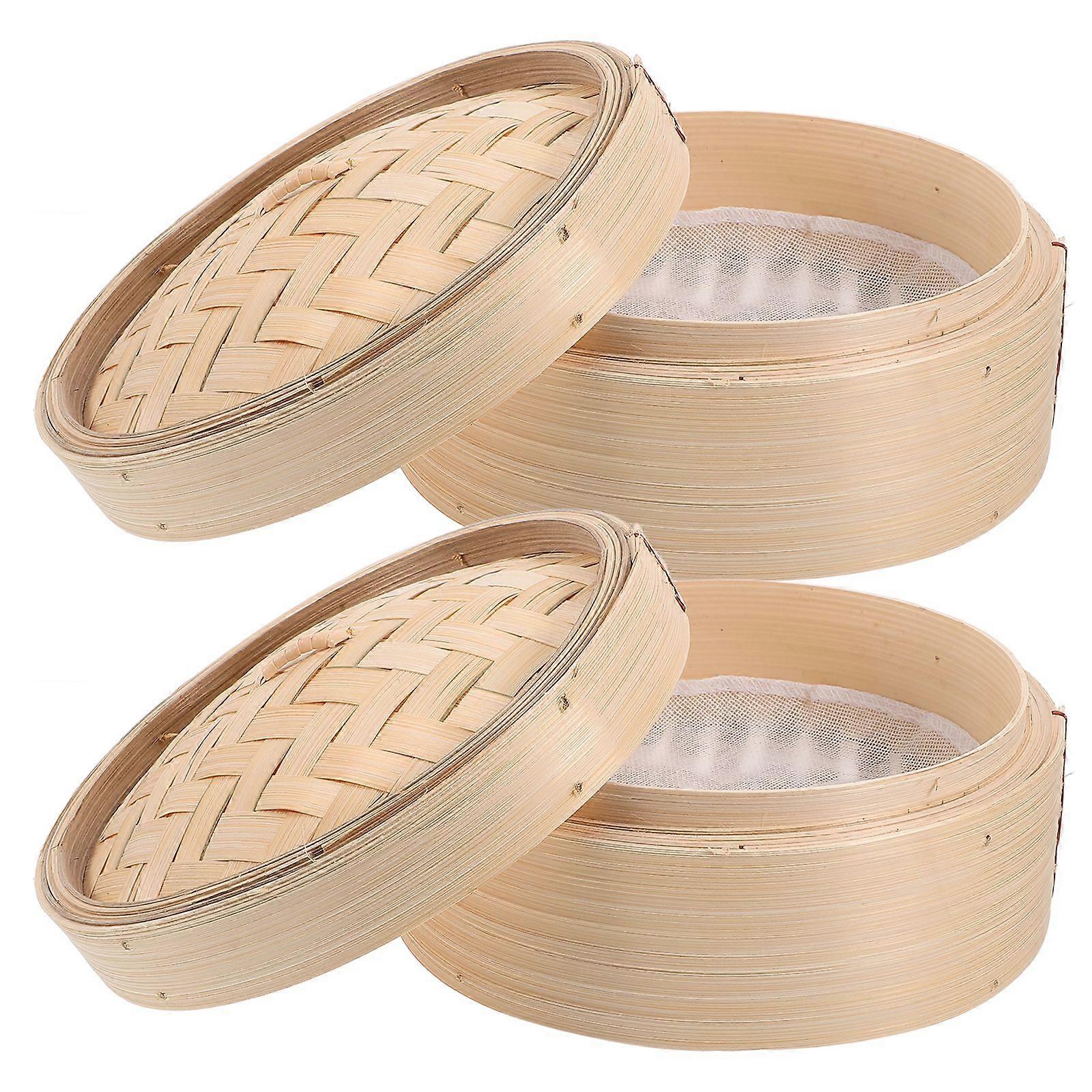 2pcs 8 ιντσών μπαμπού ατμόπλοια κινέζικα Dim Sum κουζίνες επιδόρπιο Lotus φύλλο ρυζιού ατμούς κουζίνα εργαλεία μαγειρέματος με κάλυψη