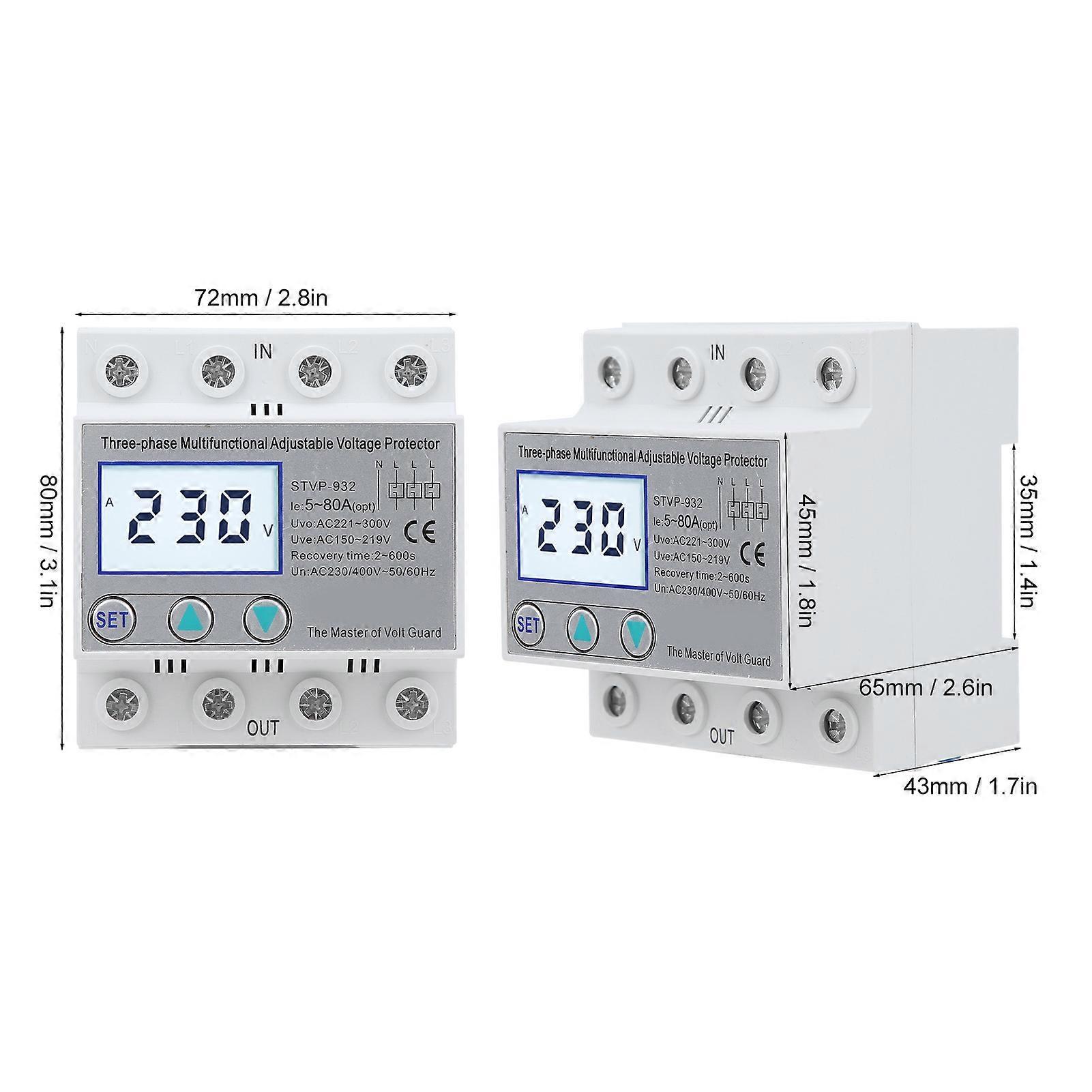 STVP-932 230V 400V AC (63A) Multifunctional LCD Three Phase Adjustable Voltage Protector with Auto Reset