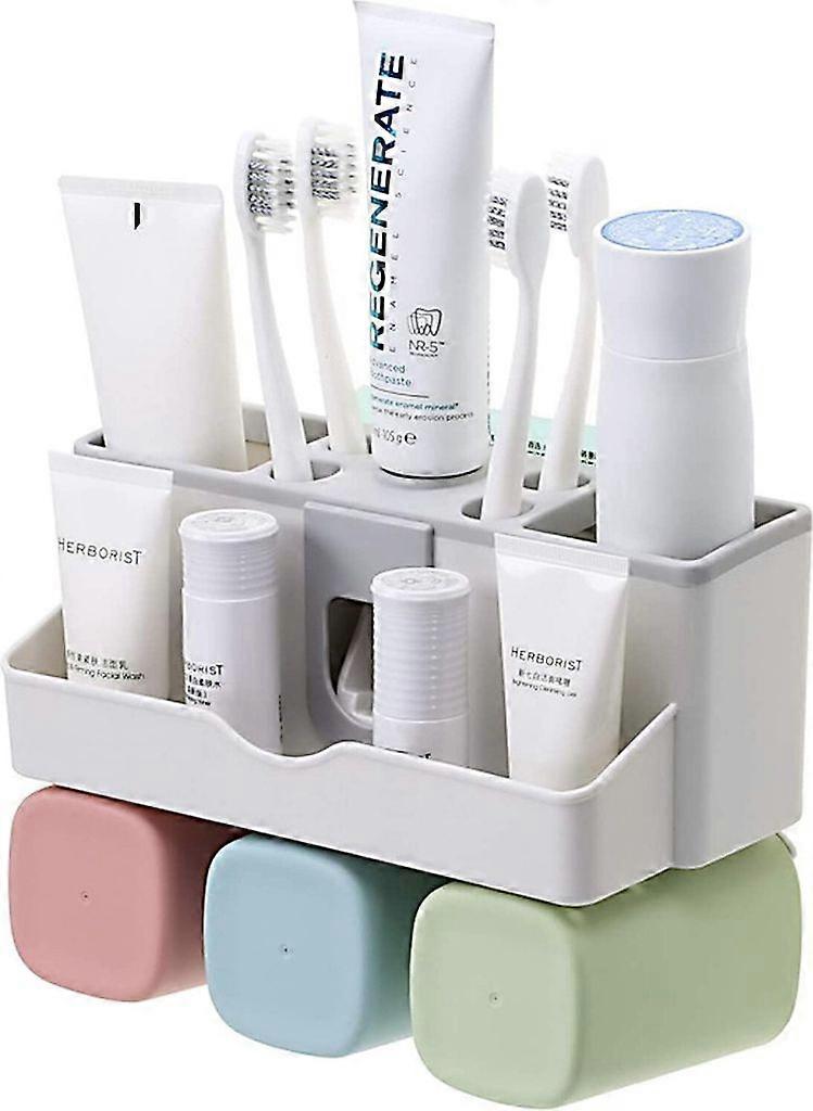 Wall-Mounted Toothbrush Storage Box - 3 Cup Cosmetic Organizer