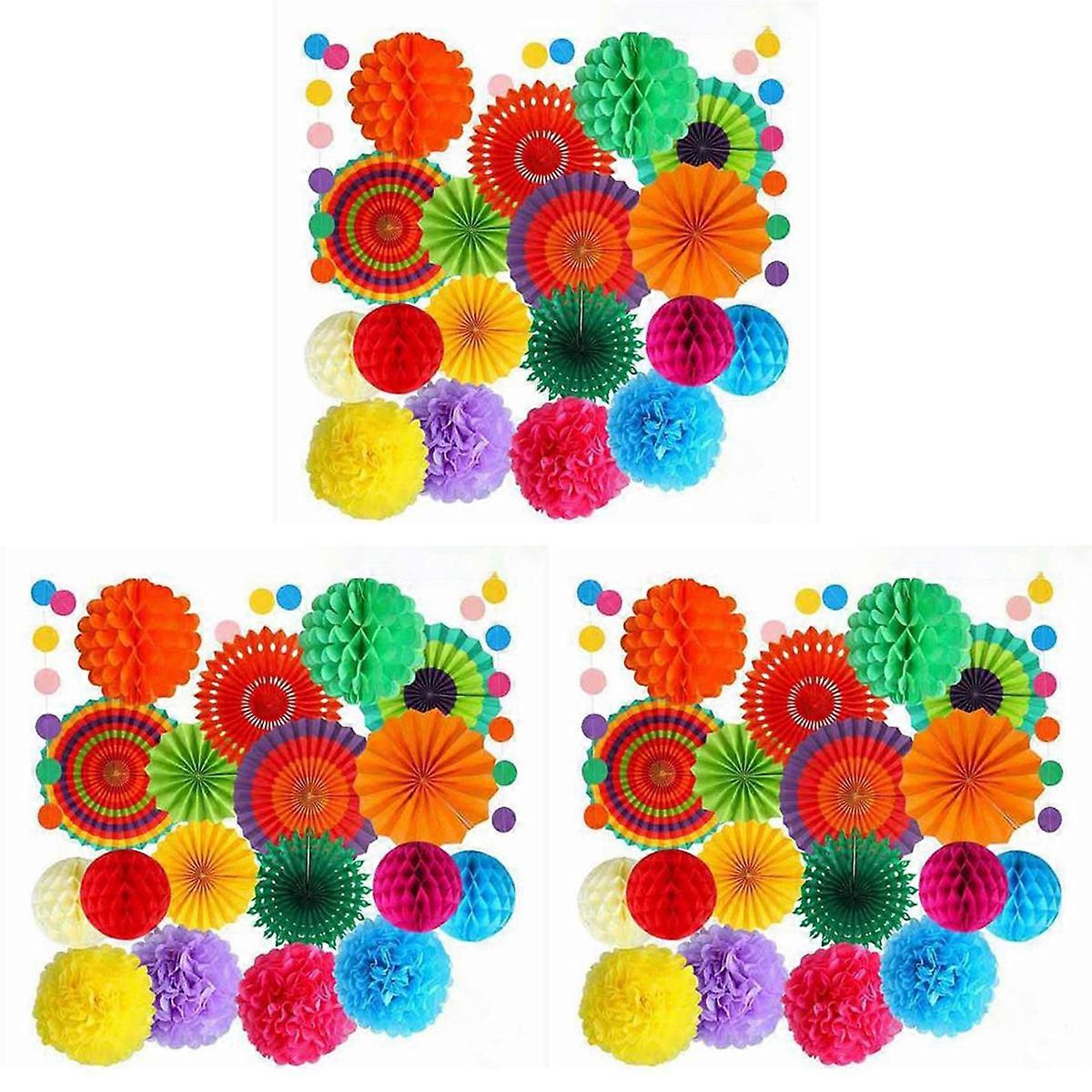 20Pcs Colourful Paper Fans Paper Flower Ball Honeycomb Balls Set