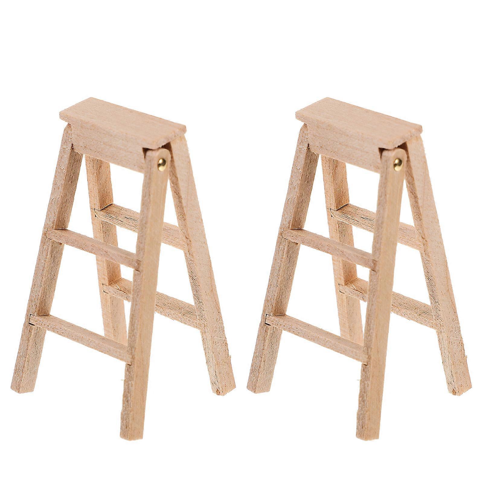 2pcs Mini Folding Ladder for Dollhouse Model, Tiny House & Mini Garden Decoration, Craft Project Accessory