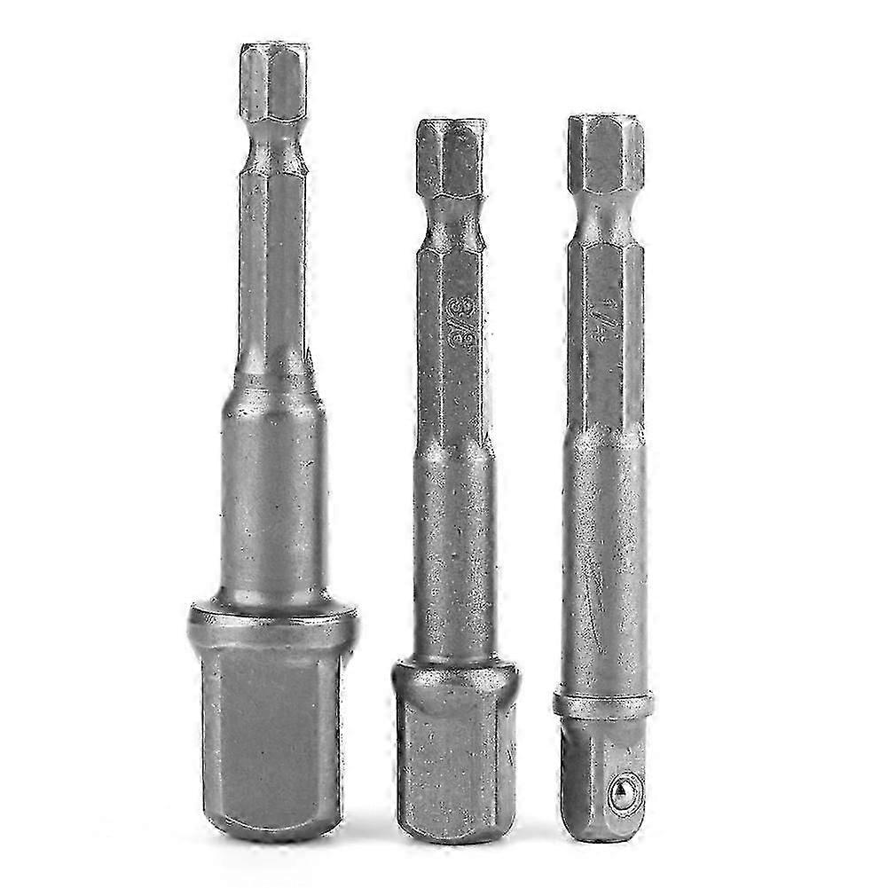 3pcs 1/4" Hex Shank to 1/4" 3/8" 1/2"Square Adapter for Power Drill Socket Wrench