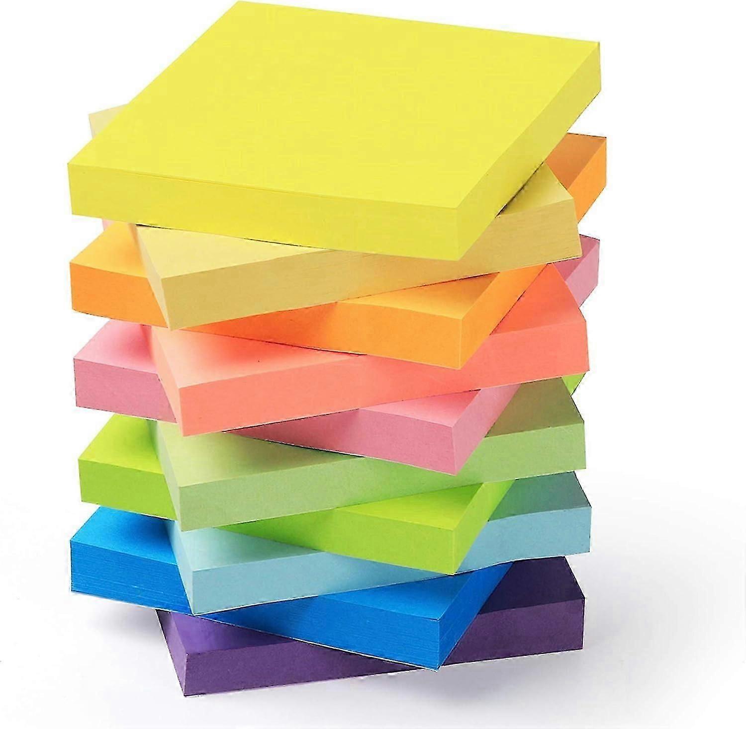 10パックスーパー付箋、76 x 76 mm、セルフ付箋、ポスト付箋、オフィス、学校、会議、家、1000枚用の明るいカラフルなメモ
